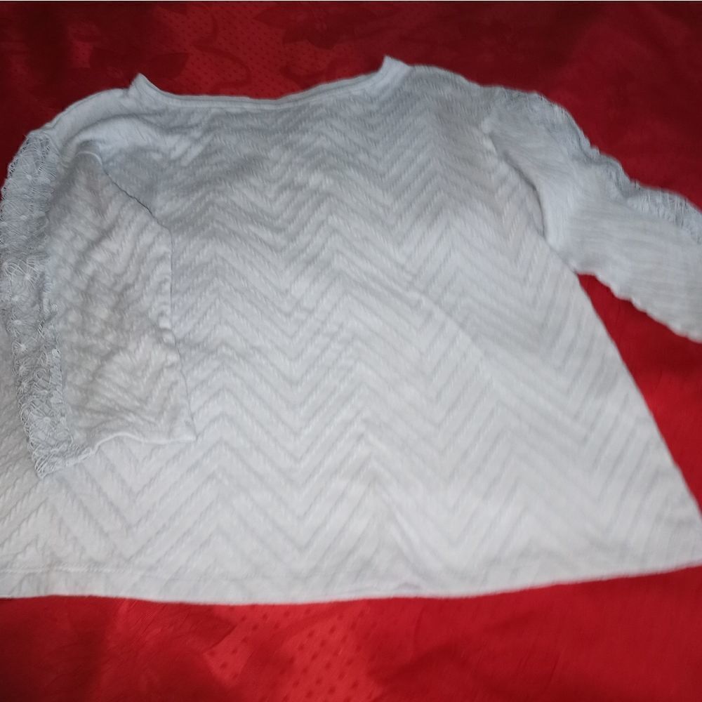 Chico's O/S(4) Blue Lace 3/4 Sleeve Crew Neck Women's Top